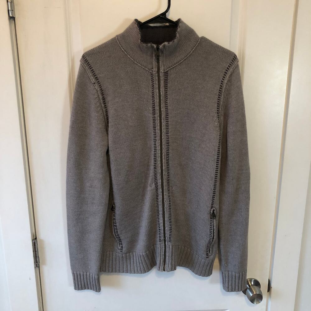Earnest Sewn Men's Gray Full Zip Merino Wool Sweater size 2 (Medium) Casual